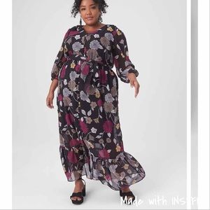Lane Bryant 3/4-Sleeve Romantic Button-Down Maxi Dress